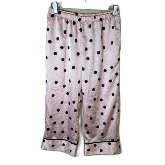 Kate Spade Pink with Black Polka Dots Satin Short Sleeve Capri Length Pajamas S - Picture 10 of 15